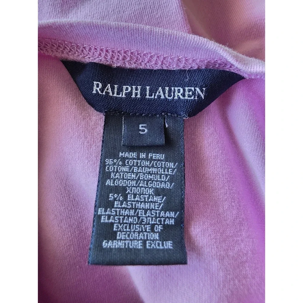 Ralph Lauren Girls T-Shirt Size 5 Pink Solid Short Sleeve Round Neck Casual Top